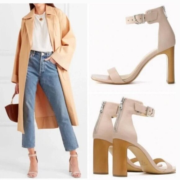 Rag & Bone Ellis Sandal Nude Leather Block Heel Ankle Strap Sandals SZ 39, US 9 - Picture 2 of 14
